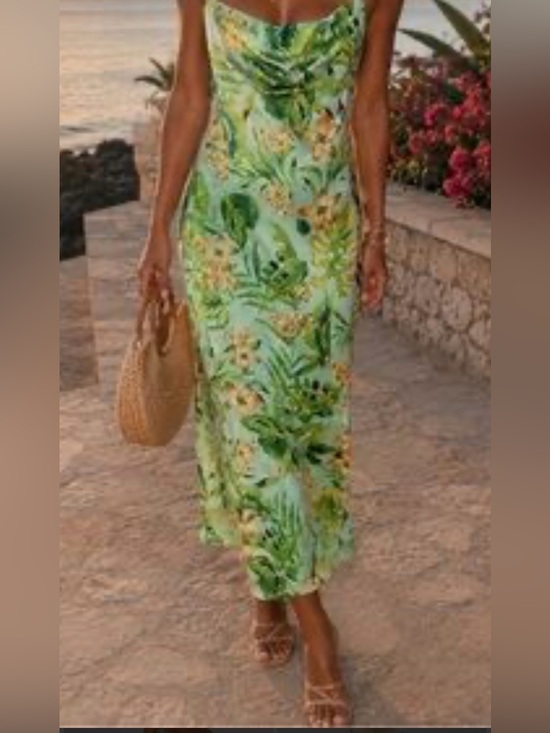 a new day Dresses & Skirts - 2 Slip Dresses: Copper Leopard & Green Tropical Satin Slip Dress XL